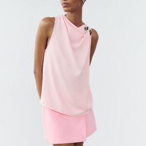Zara Pink crepe Sleeveless Top with Gold Accent VGUC SIZE M